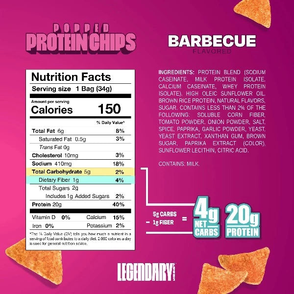 Legendary Foods - Popped Protein Chips - Barbecue - 1 Bag