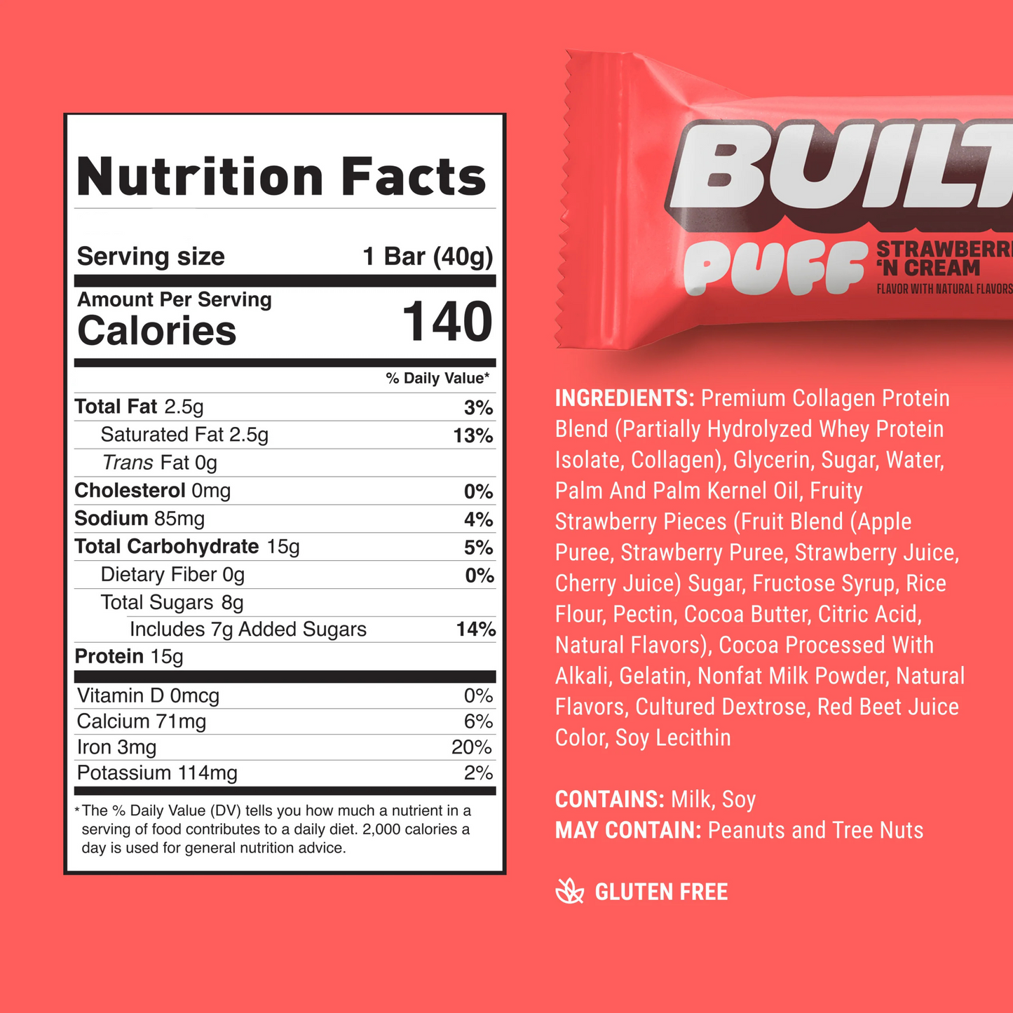 Built High Protein Puff - Strawberries 'N Cream - 1 Bar