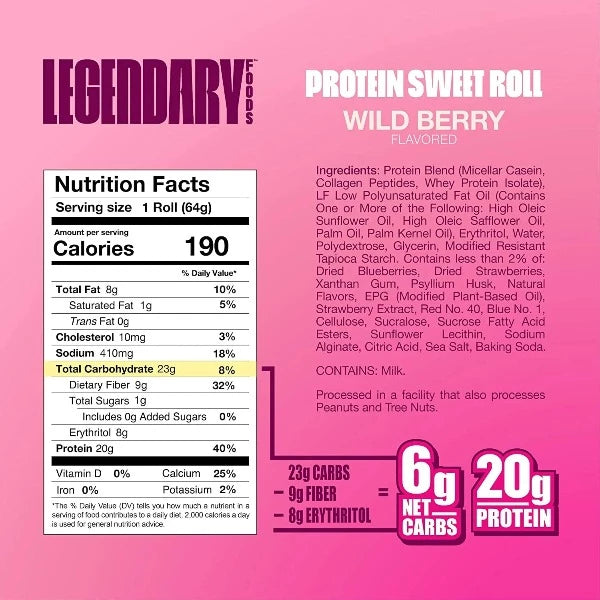 Legendary Foods - Sweet Roll - Wild Berry - 8 Pack