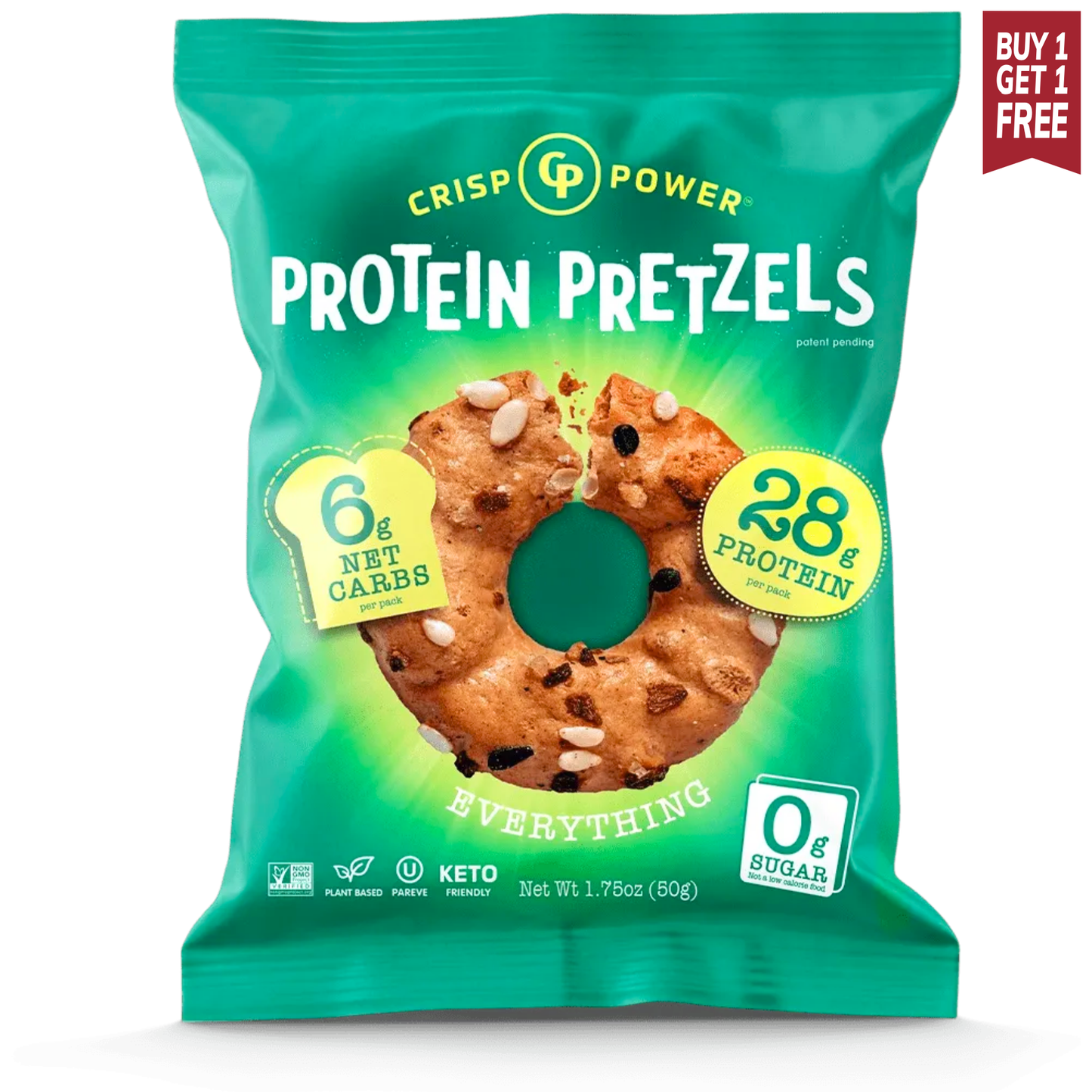 Crisp Power Protein Pretzels - Everything - Single Bag