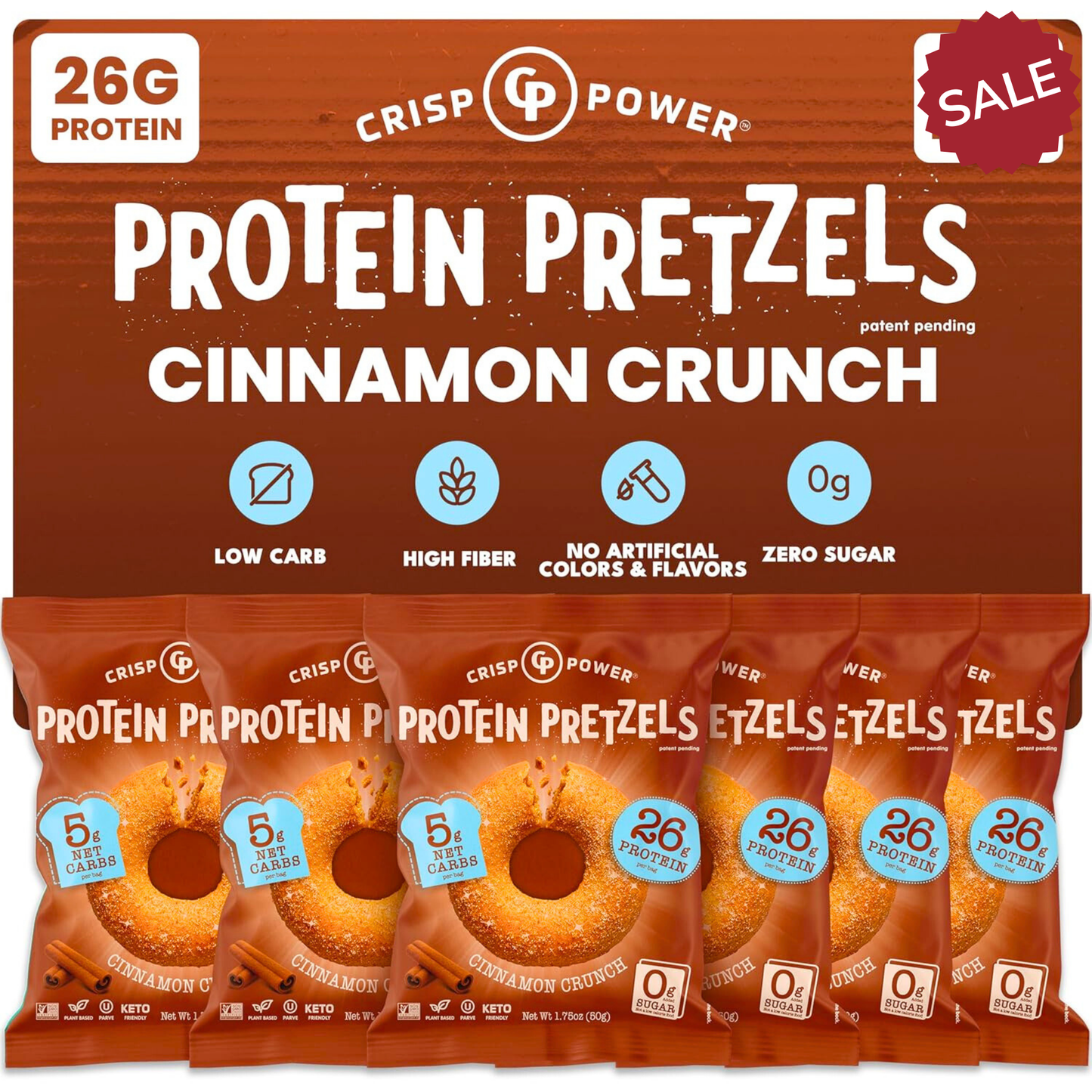 Crisp Power Protein Pretzels - Cinnamon Crunch - 6 Bags