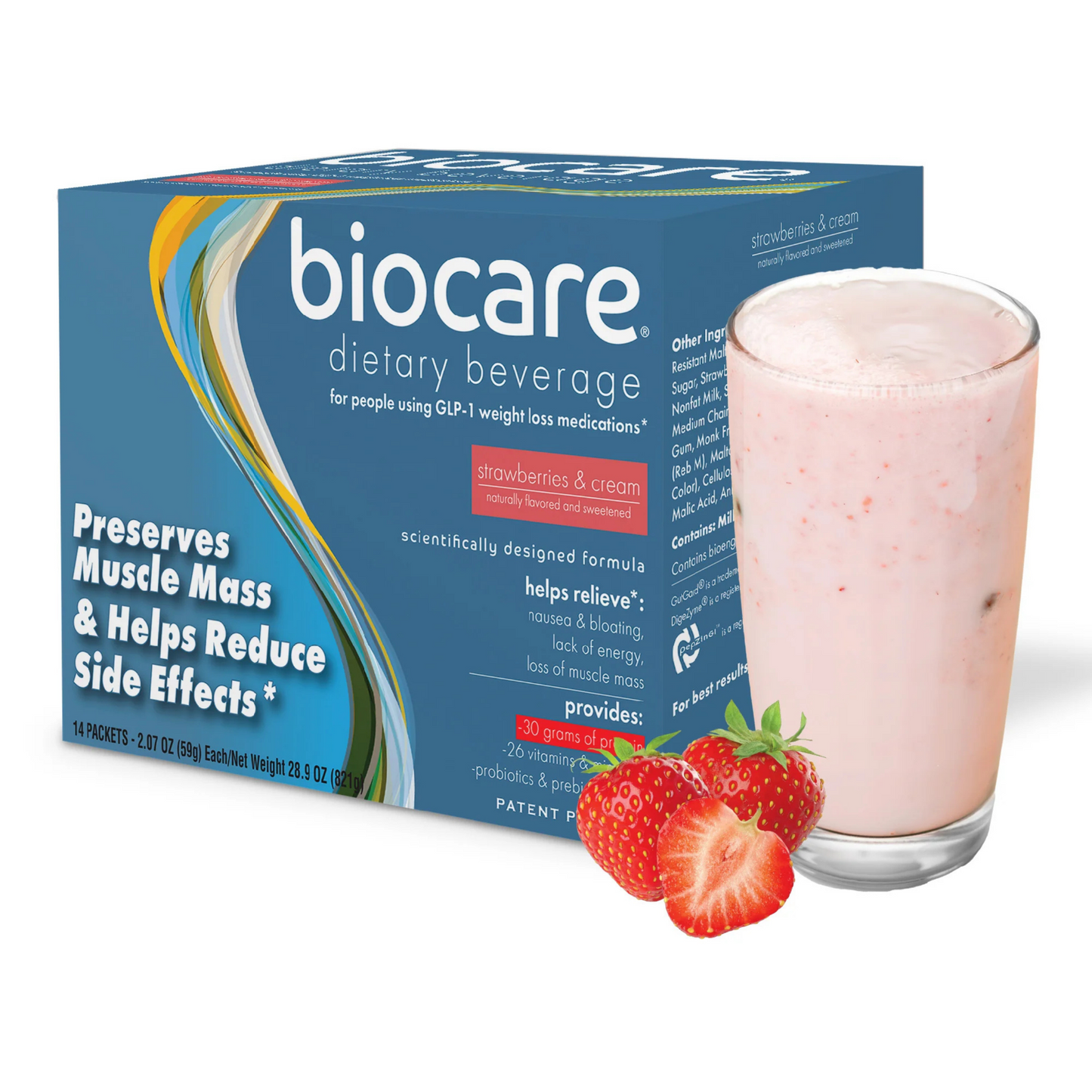 BioCare - 30g GLP-1 Support Beverage - Strawberries & Cream - 14/Box