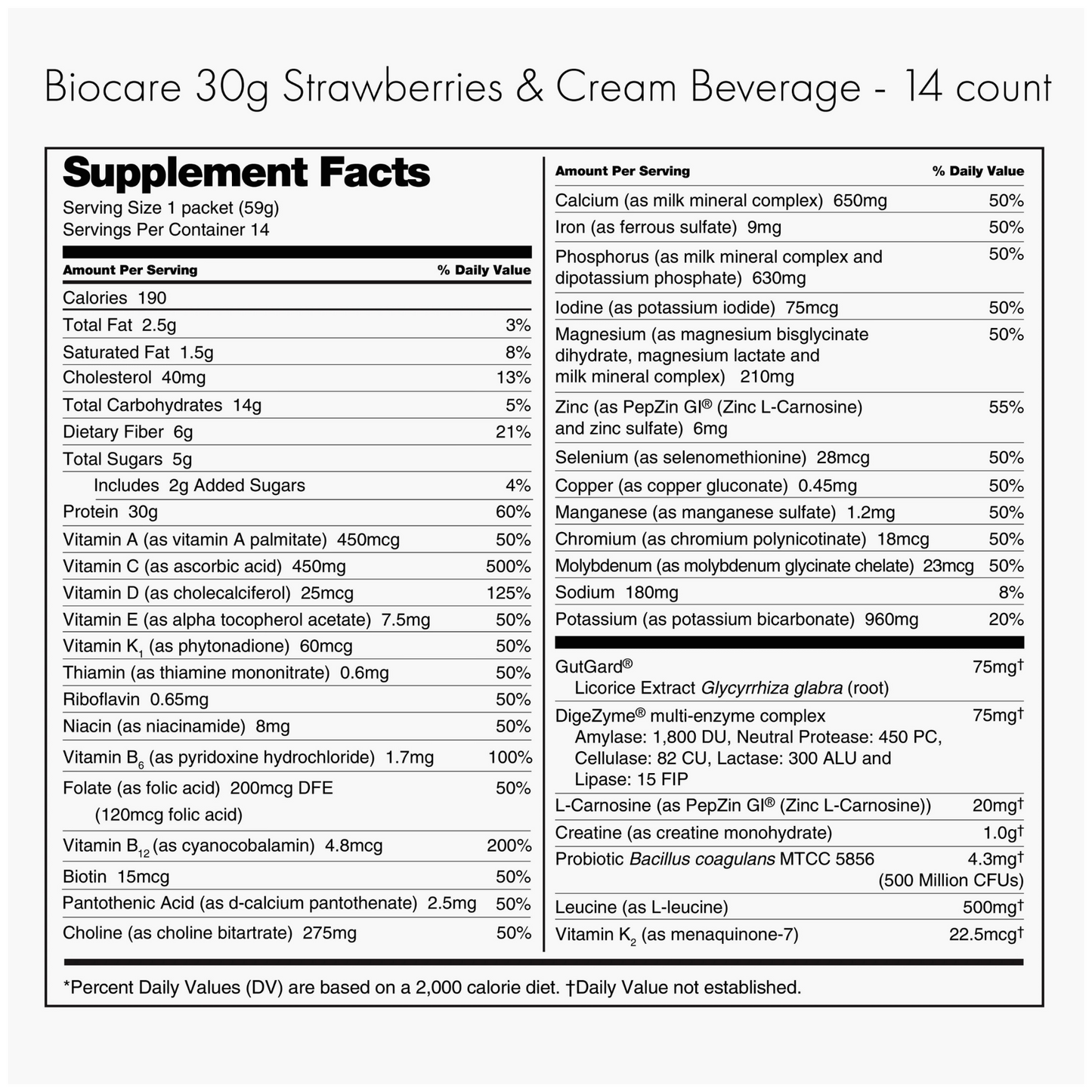 BioCare - 30g GLP-1 Support Beverage - Strawberries & Cream - 14/Box
