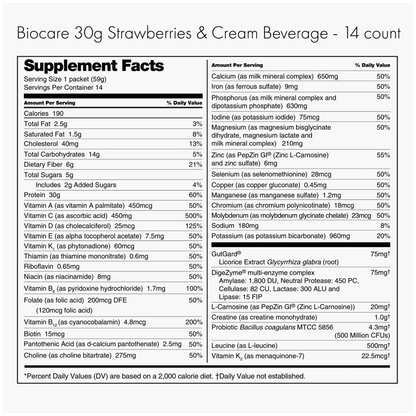 BioCare - 30g GLP-1 Support Beverage - Strawberries & Cream - 14/Box