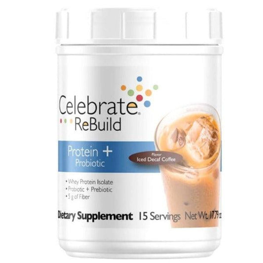 Celebrate ReBuild Protein + Probiotic - Iced Decaf Coffee - 15 Serving Tub
