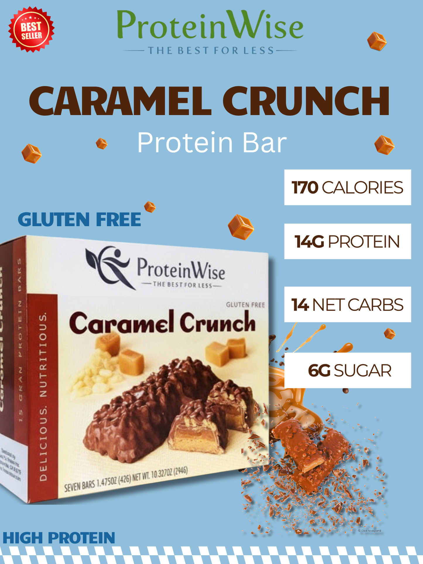 ProteinWise - Caramel Crunch Protein Bar - 7 Bars
