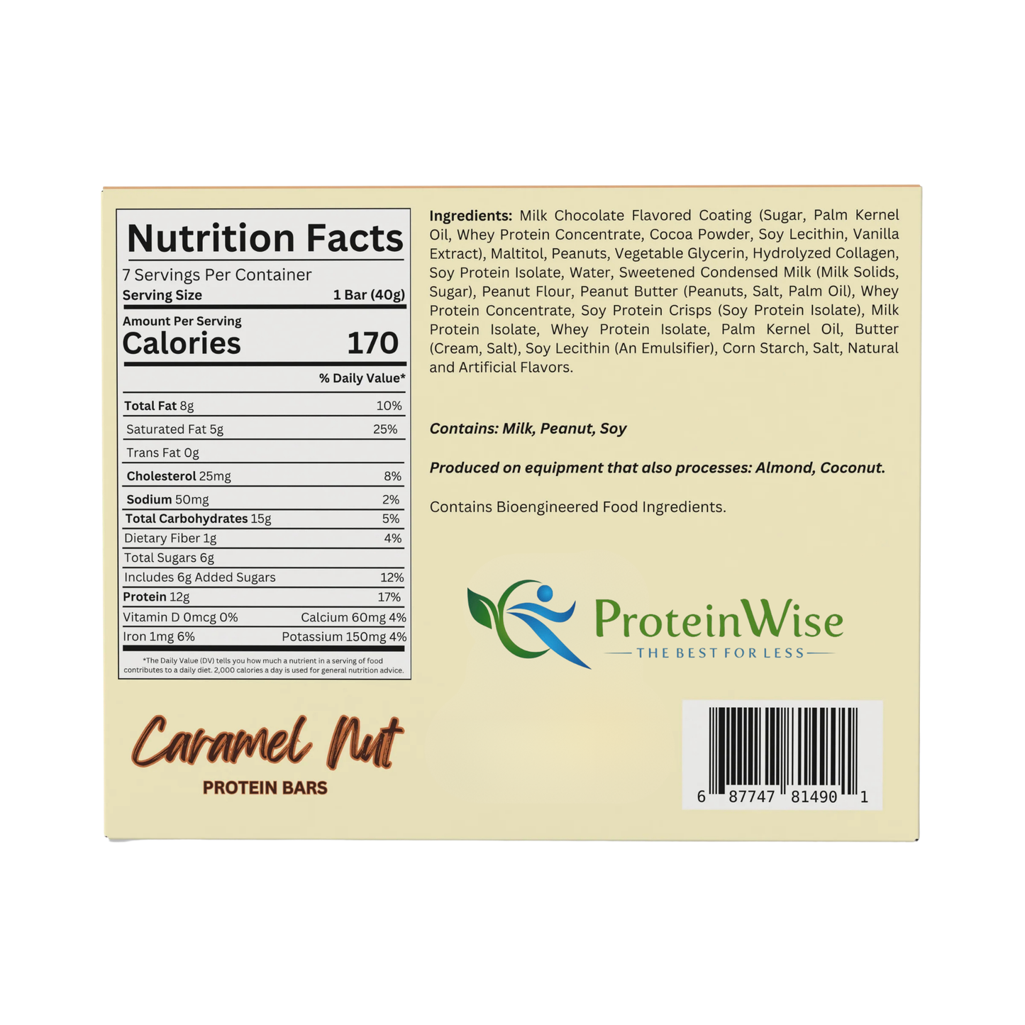 ProteinWise - Caramel Nut High Protein Bar - 7 Bars