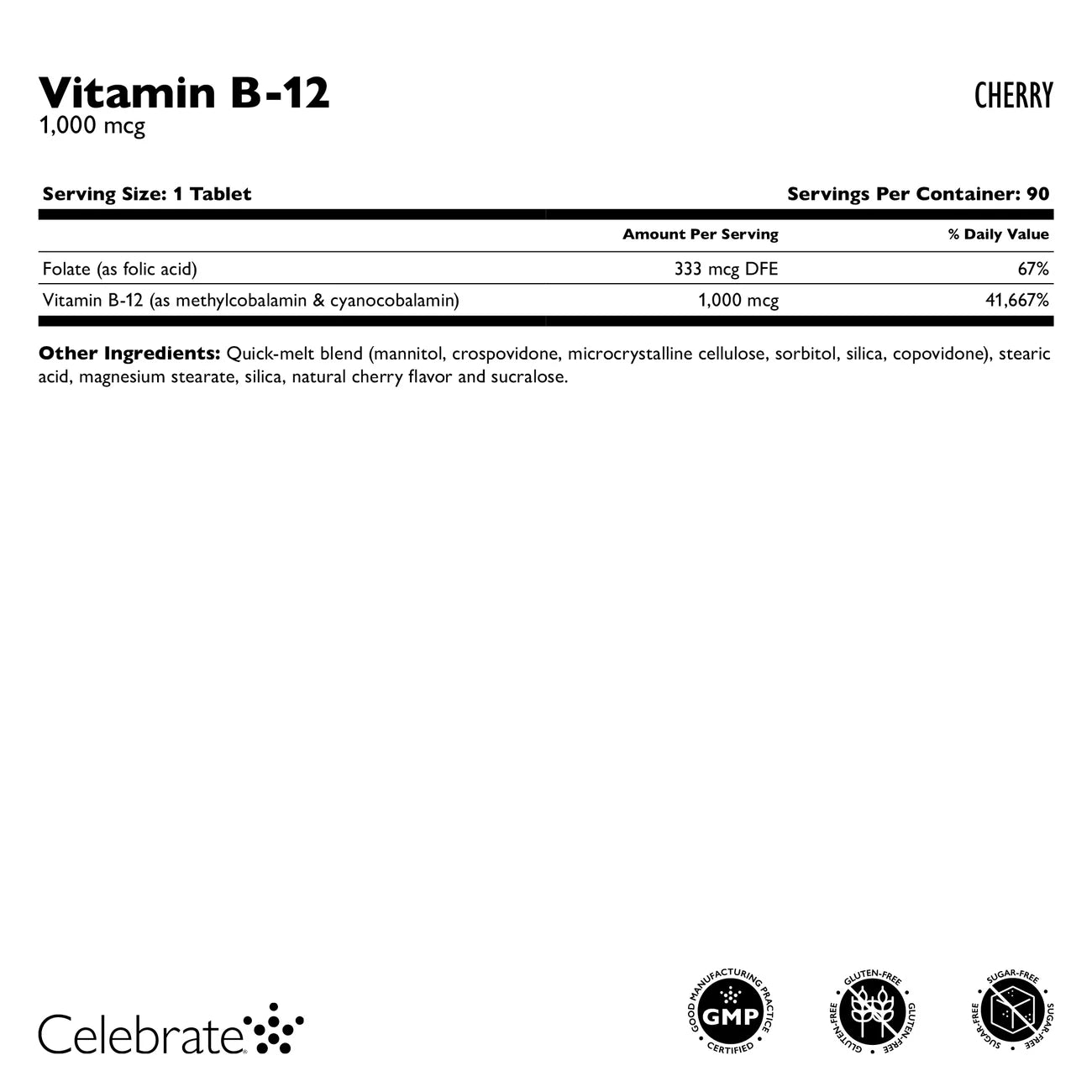 Celebrate Vitamins - B12 Quick Melt - Cherry - 90 Count