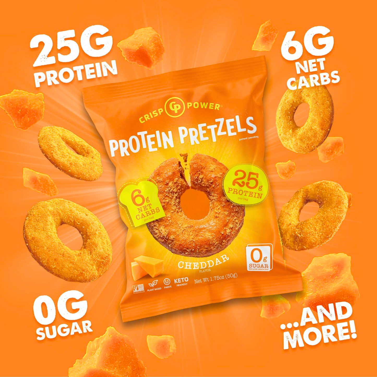 Crisp Power Protein Pretzels - Cheddar - 6 Bags
