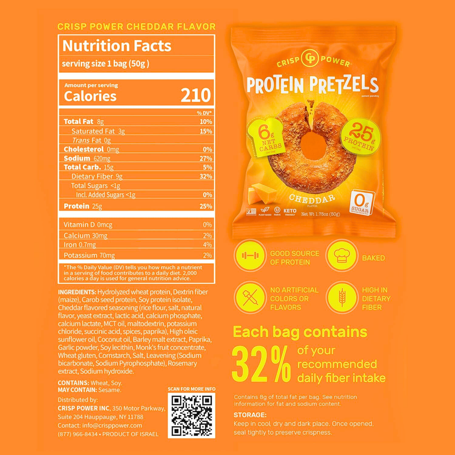 Crisp Power Protein Pretzels - Cheddar - 6 Bags