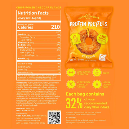 Crisp Power Protein Pretzels - Cheddar - 6 Bags