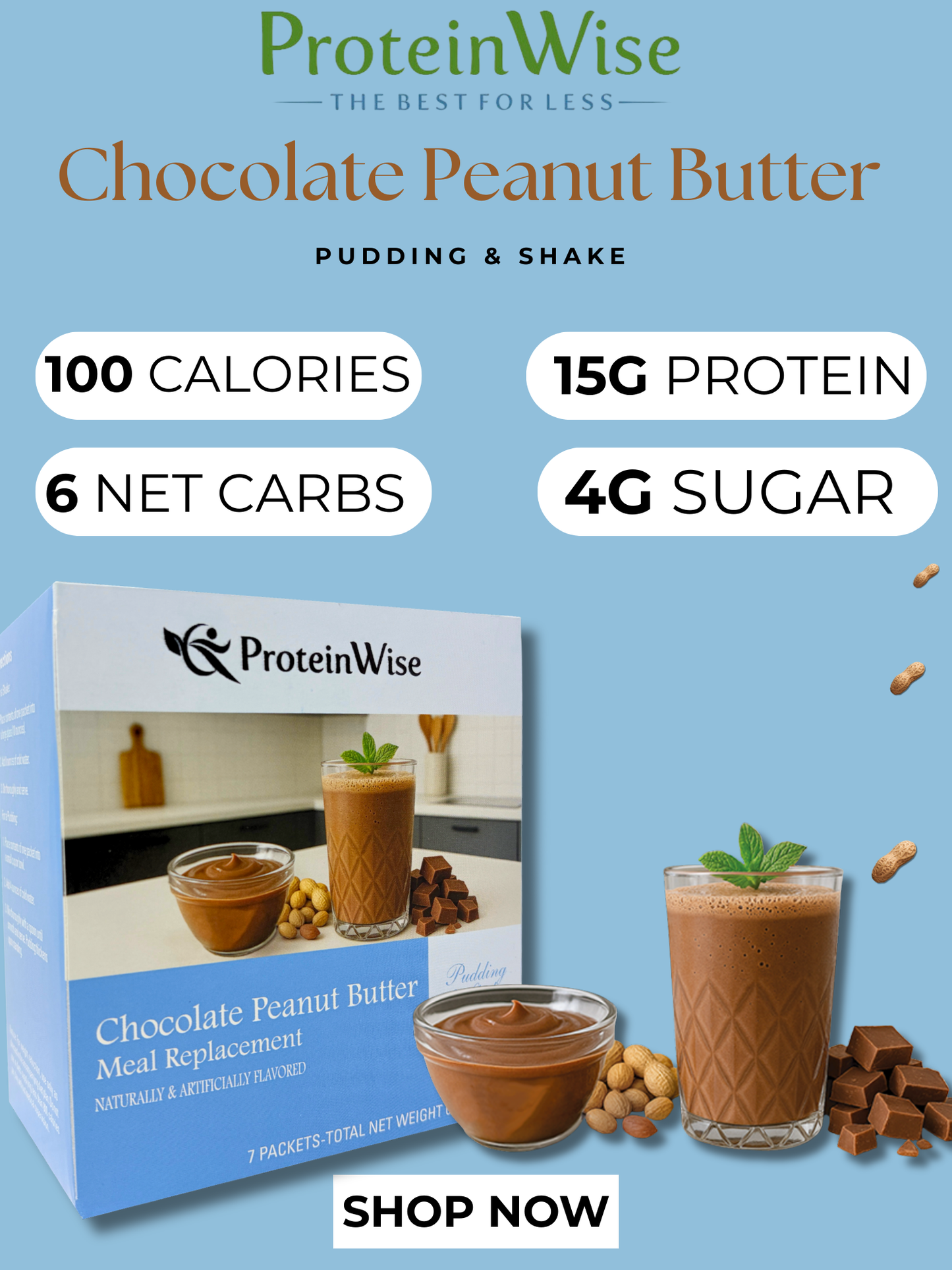 ProteinWise - Chocolate Peanut Butter Pudding & Shake Meal Replacement - 7/Box