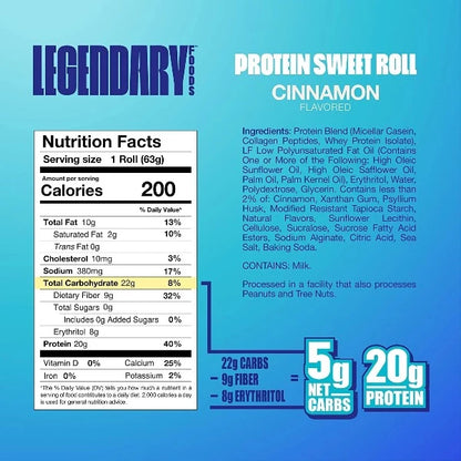 Legendary Foods - Sweet Roll - Cinnamon - 8 Pack