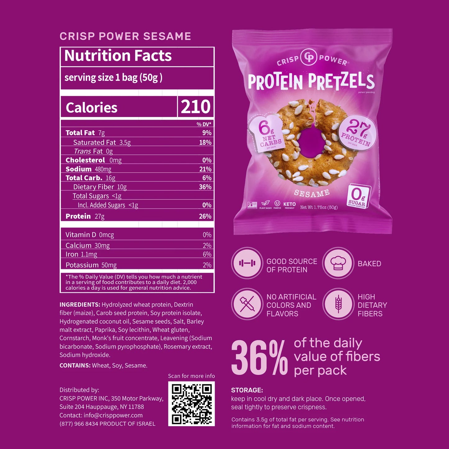 Crisp Power Protein Pretzels - Sesame - Single Bag