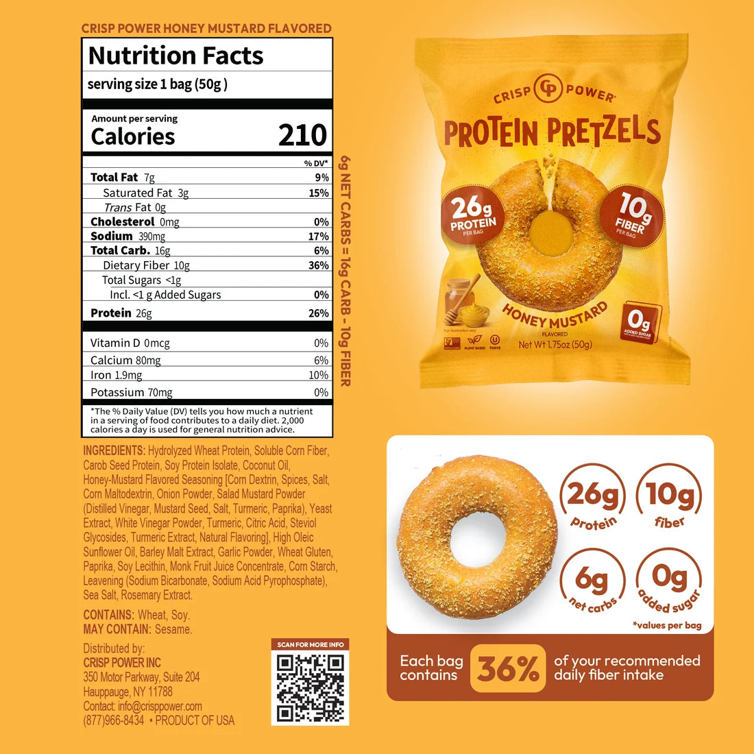 Crisp Power Protein Pretzels - Honey Mustard - Single Bag
