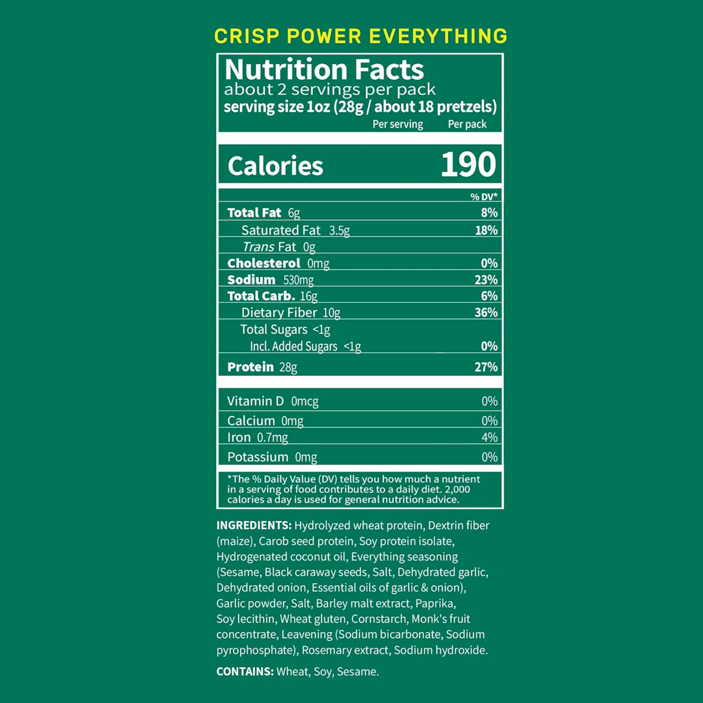 Crisp Power Protein Pretzels - Everything - Single Bag