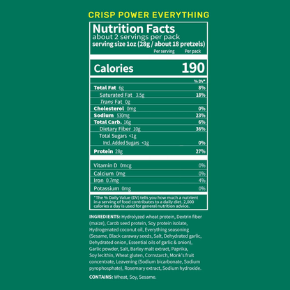 Crisp Power Protein Pretzels - Everything - Single Bag