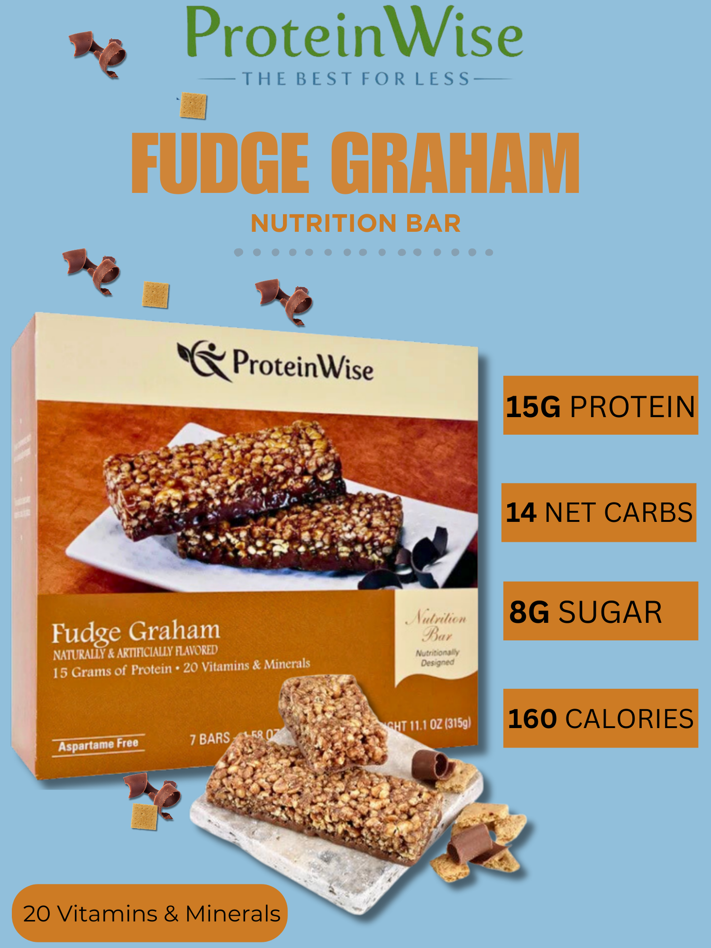 ProteinWise - Fudge Graham Nutrition Bar- 7/Box