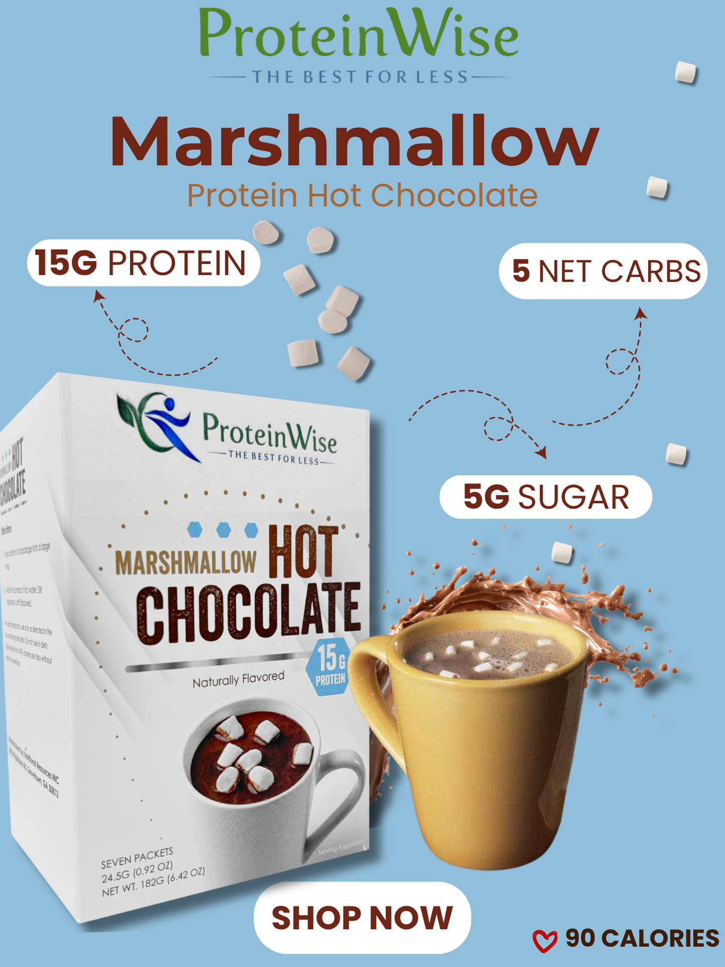 ProteinWise - Marshmallow Protein Hot Chocolate - 7/Box