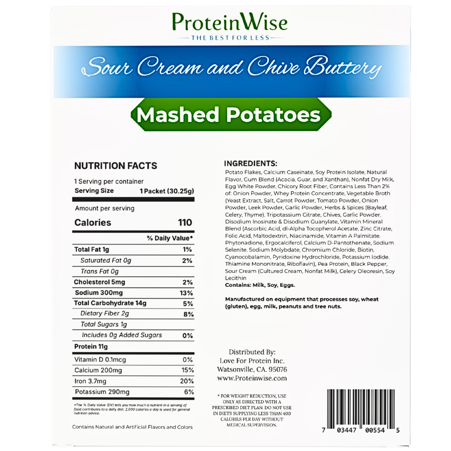 ProteinWise - High Protein Sour Cream and Chive Buttery Mashed Potatoes - 7/Box