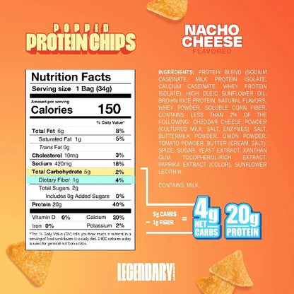 Legendary Foods - Popped Protein Chips - Nacho Cheese - 1 Bag