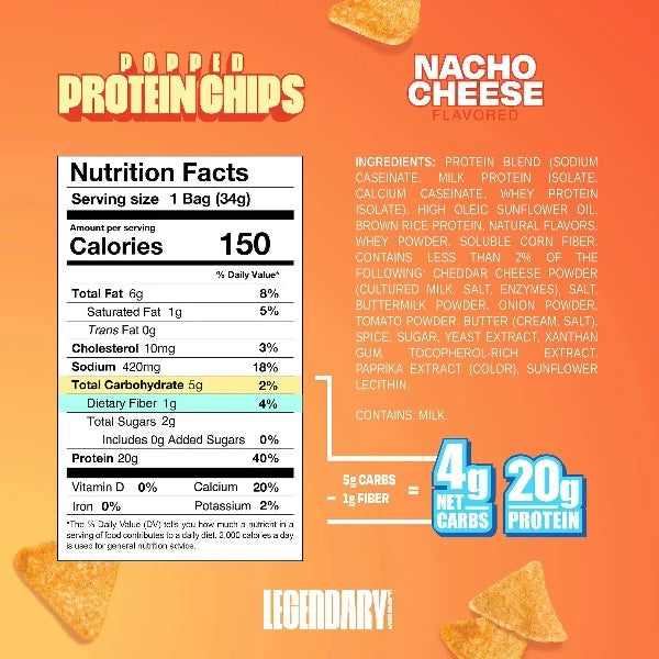 Legendary Foods - Popped Protein Chips - Nacho Cheese - 7 Pack