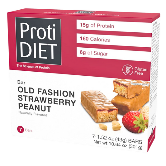 ProtiDiet - High Protein Old Fashioned Strawberry Peanuts Bar - 7 Bars