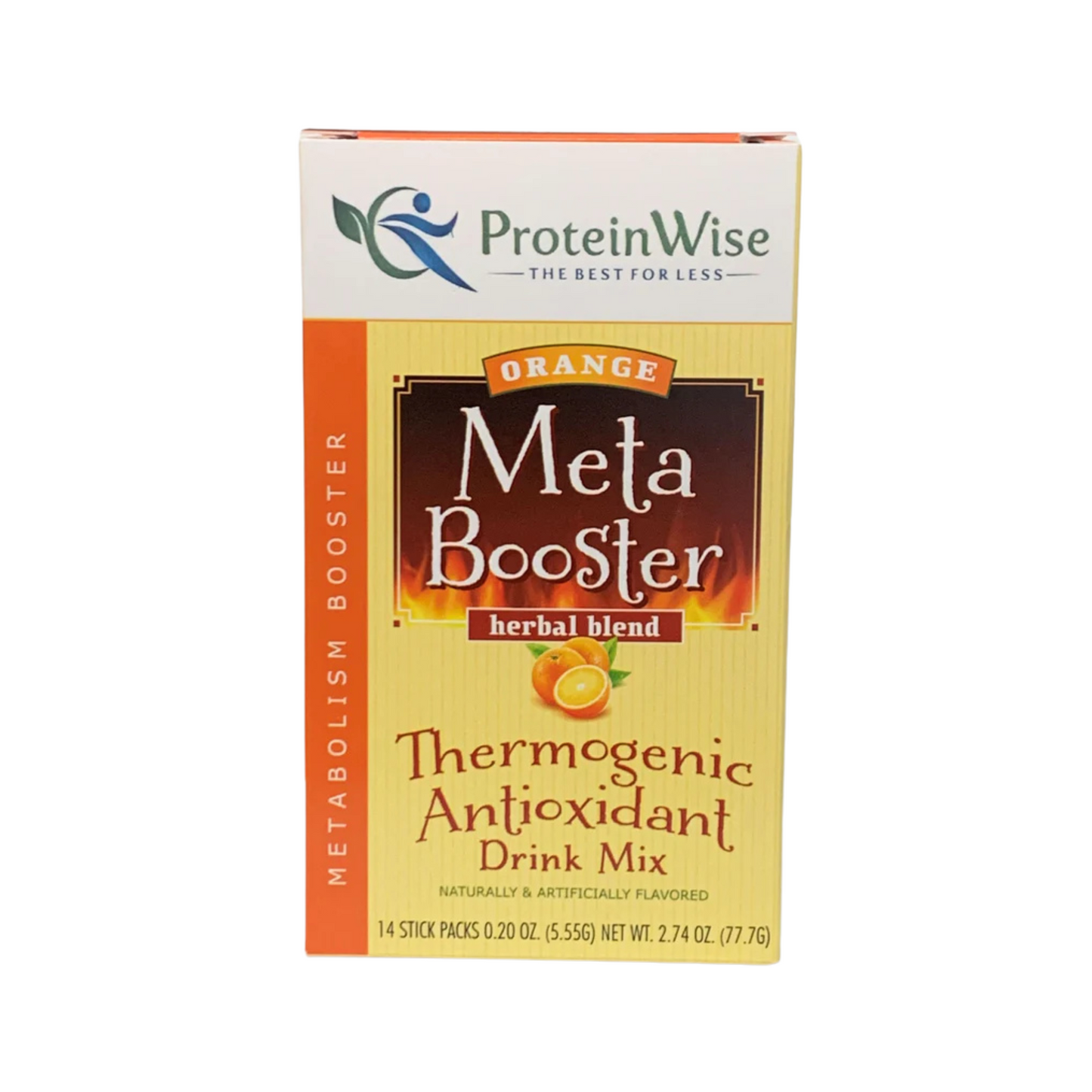 ProteinWise - Meta Booster Thermogenic Antioxidant Drink Mix - Orange- 14 Stick Packs