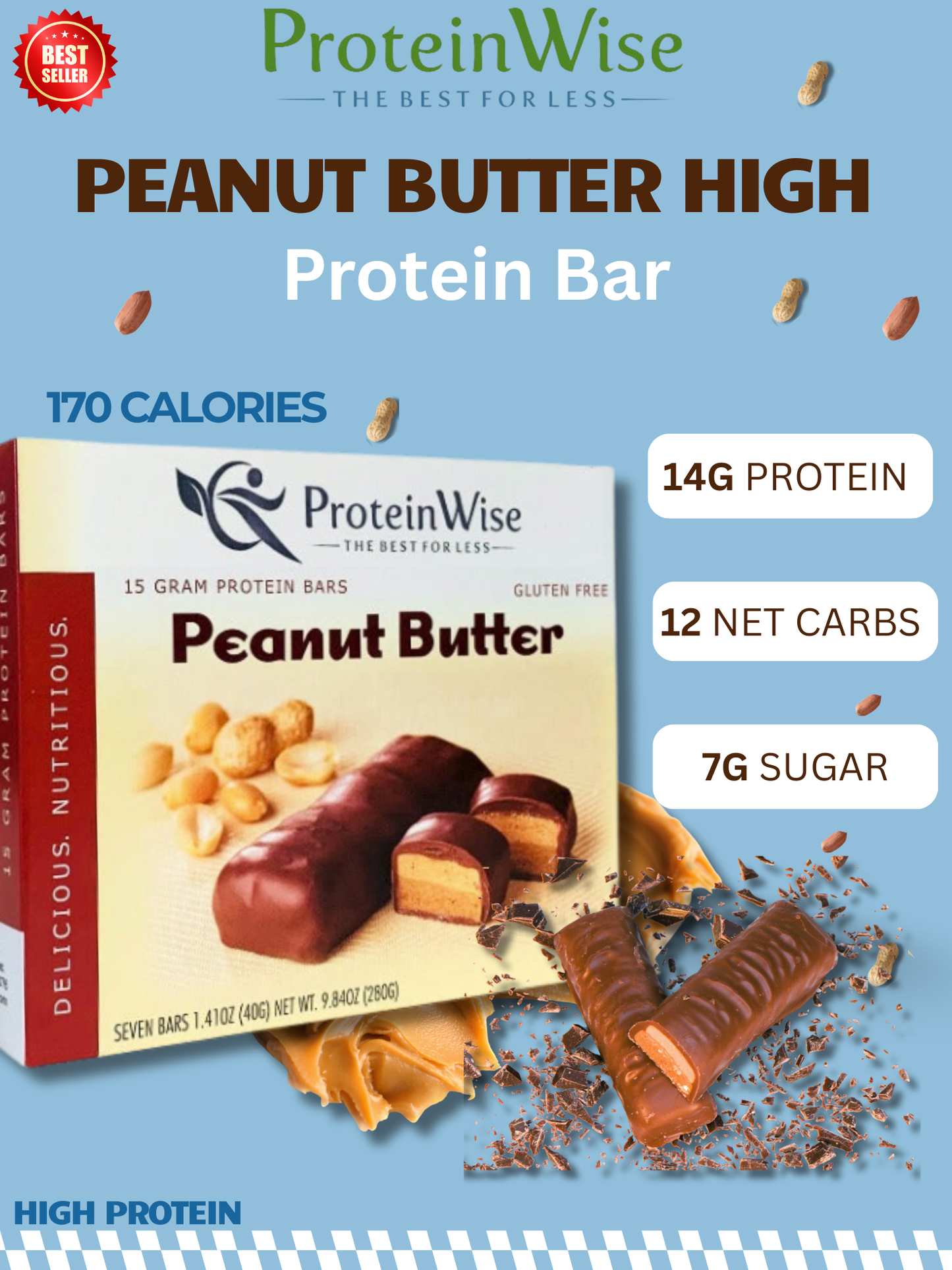 ProteinWise - Peanut Butter High Protein Bar - 7 Bars