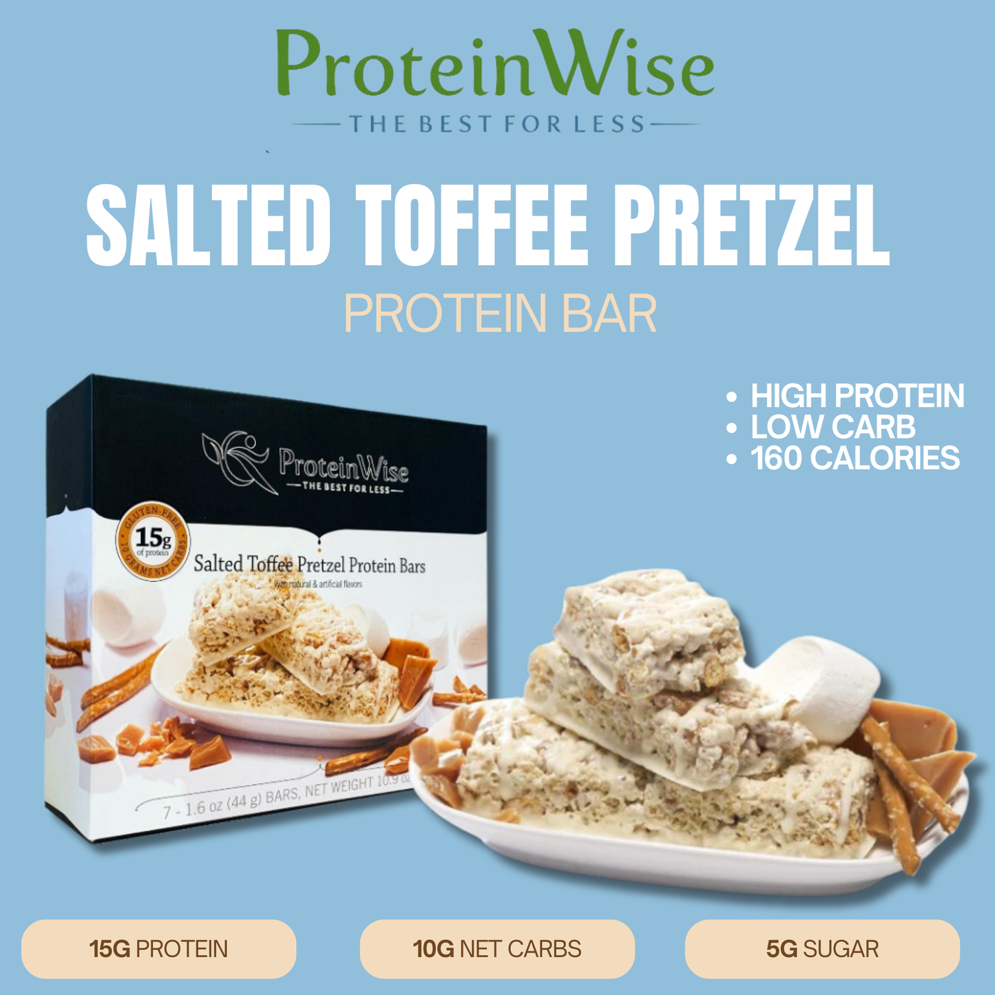 ProteinWise - Salted Toffee Pretzel Protein Bar - 7 Bars