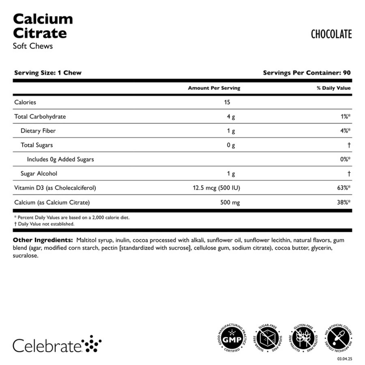 Celebrate - Calcium Soft Chew - Chocolate -  500mg - 90 Count