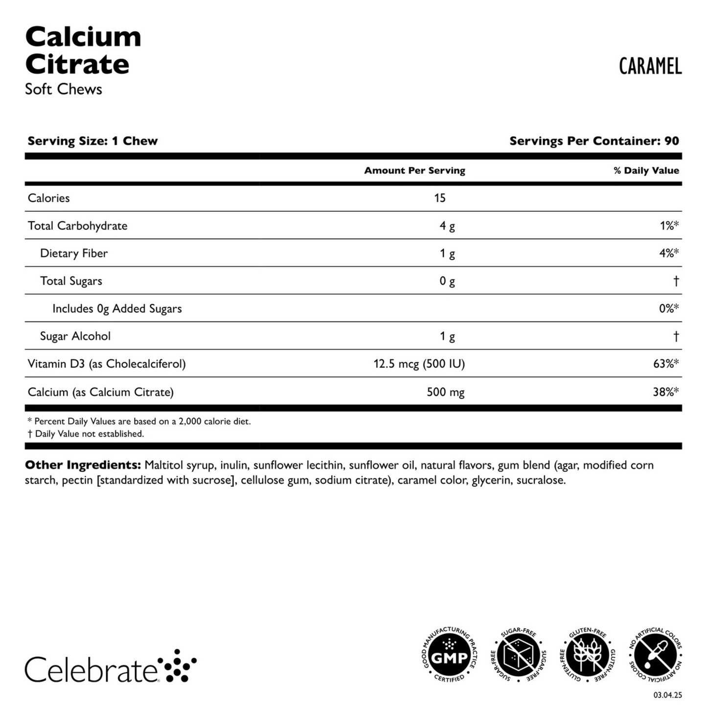 Celebrate - Calcium Soft Chew - Caramel -  500mg - 90 Count