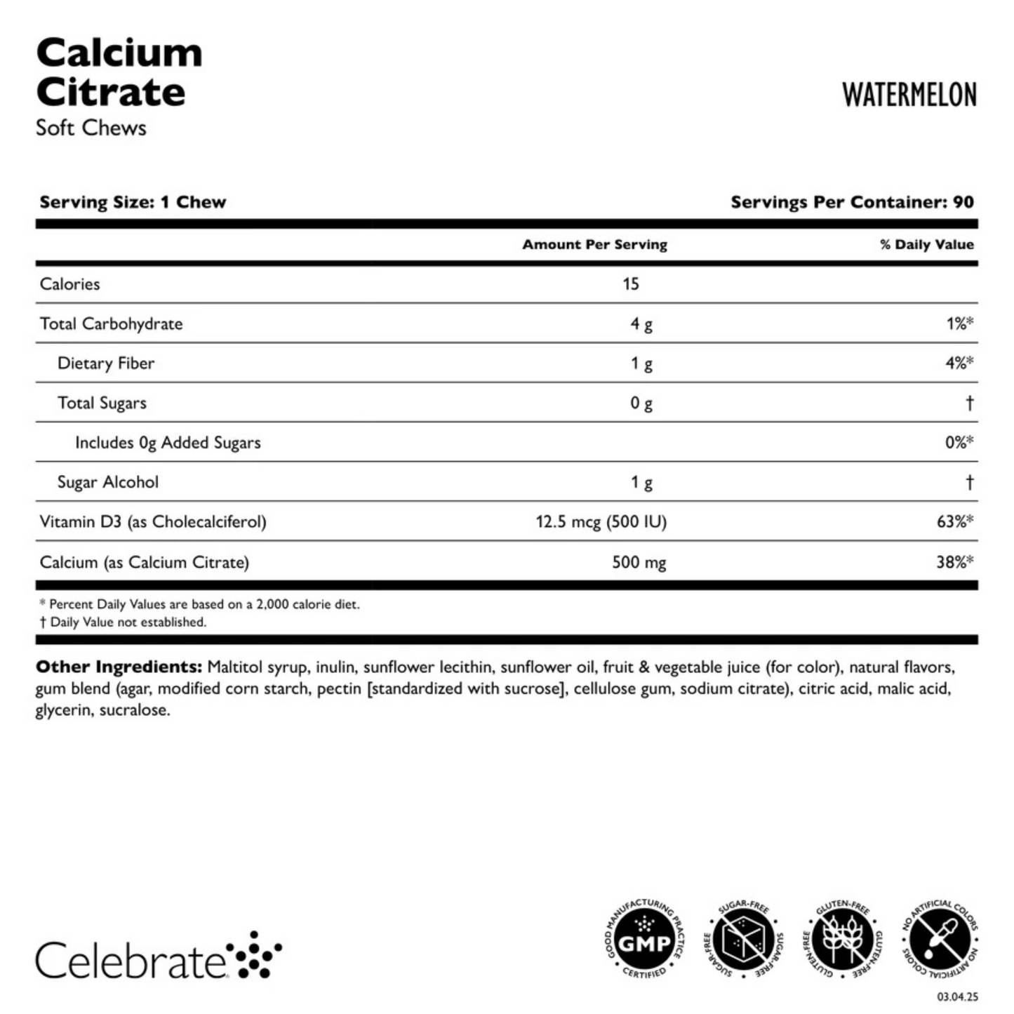 Celebrate - Calcium Soft Chew - Watermelon -  500mg - 90 Count