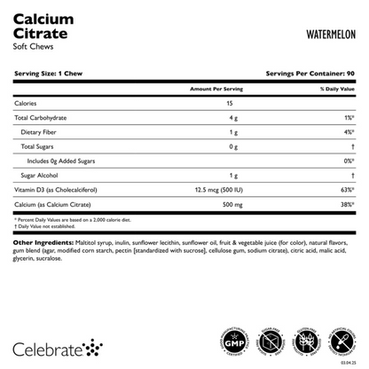 Celebrate - Calcium Soft Chew - Watermelon -  500mg - 90 Count