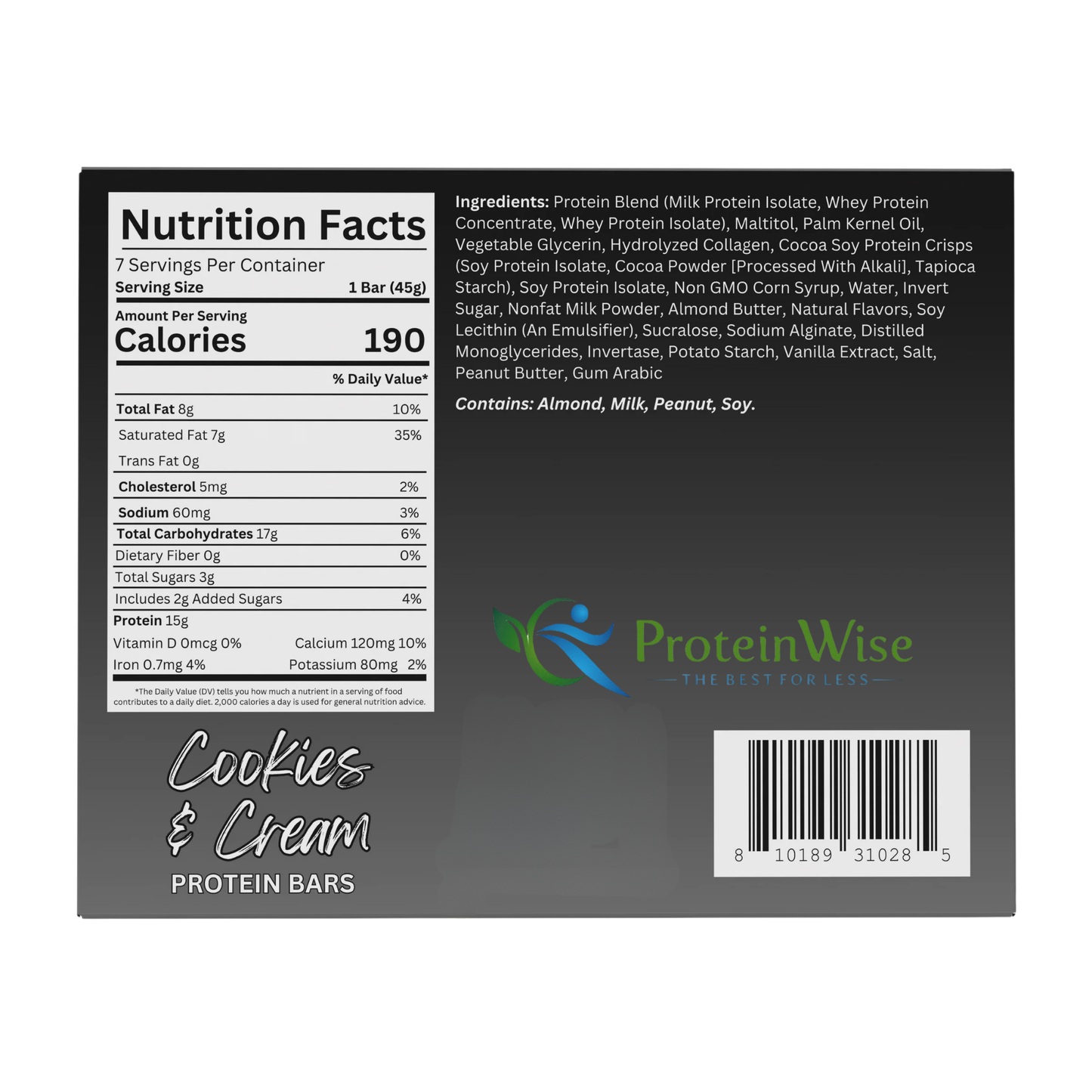 ProteinWise - Cookies & Cream Protein Bars - 7 Bars