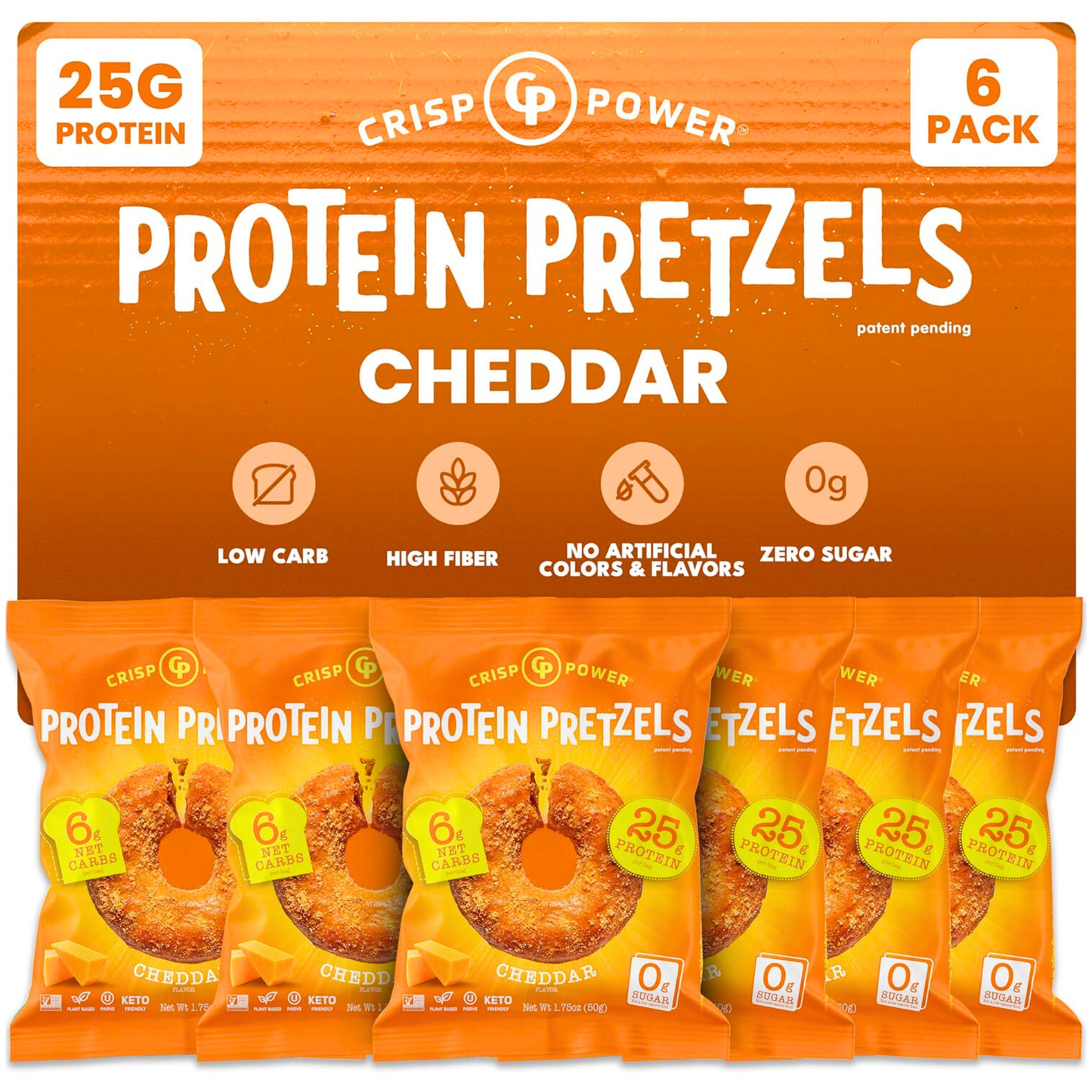 Crisp Power Protein Pretzels - Cheddar - 6 Bags