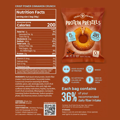 Crisp Power Protein Pretzels - Cinnamon Crunch - Single Bag