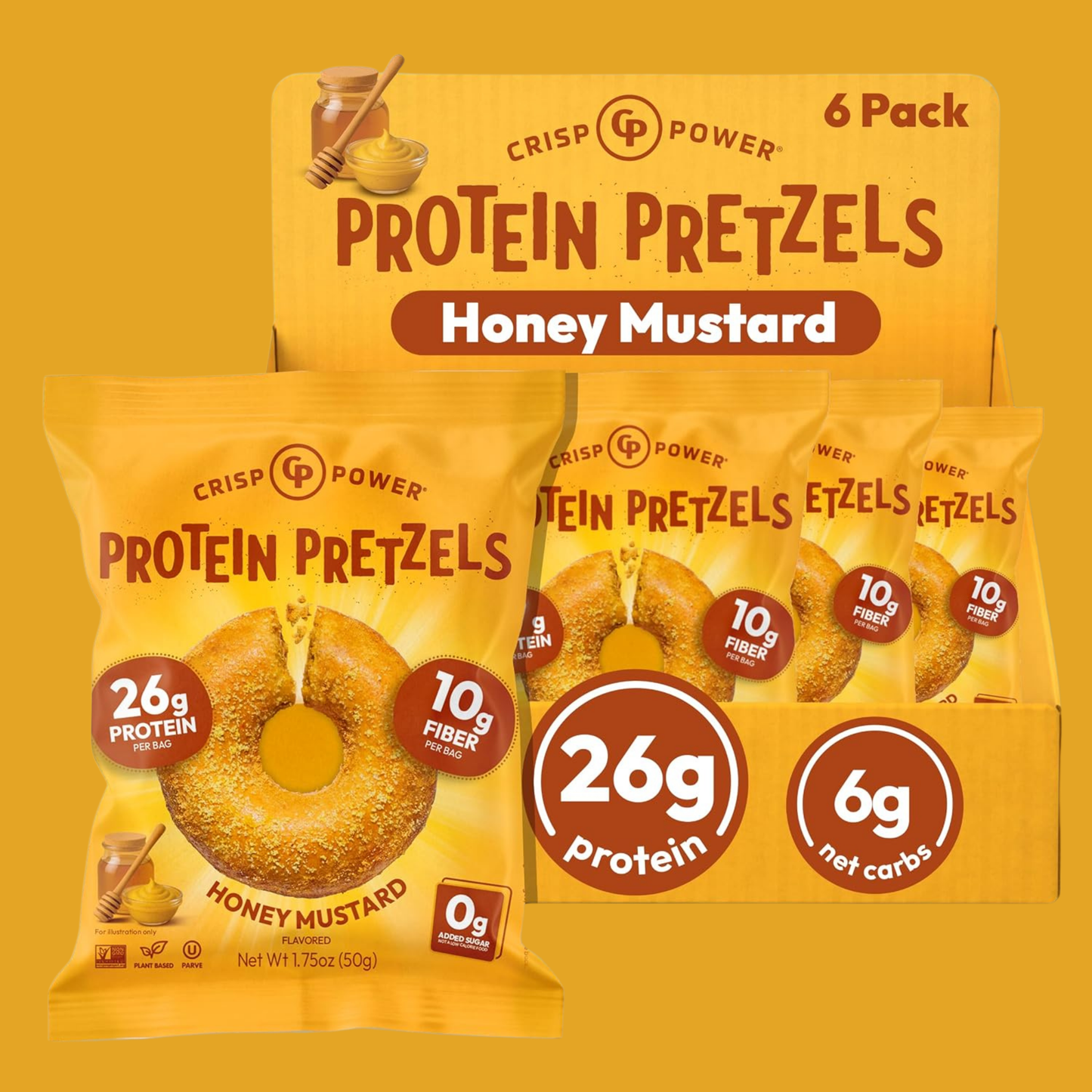 Crisp Power Protein Pretzels - Honey Mustard - 6 Bags