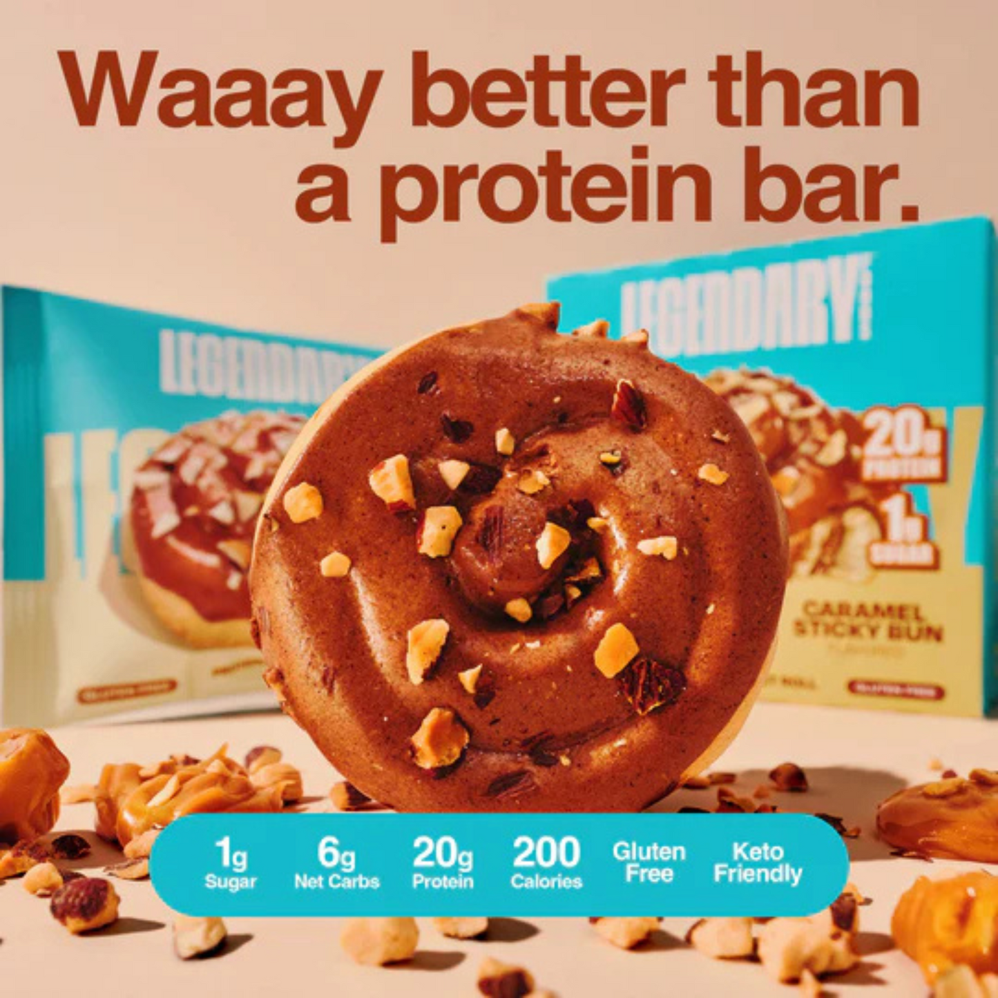 Legendary Foods - Sweet Rolls - Caramel Sticky Bun - 8 Pack