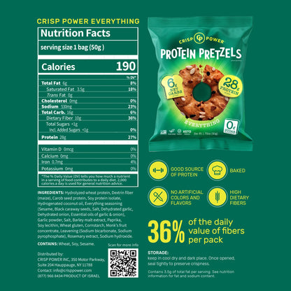 Crisp Power Protein Pretzels - Everything - Single Bag