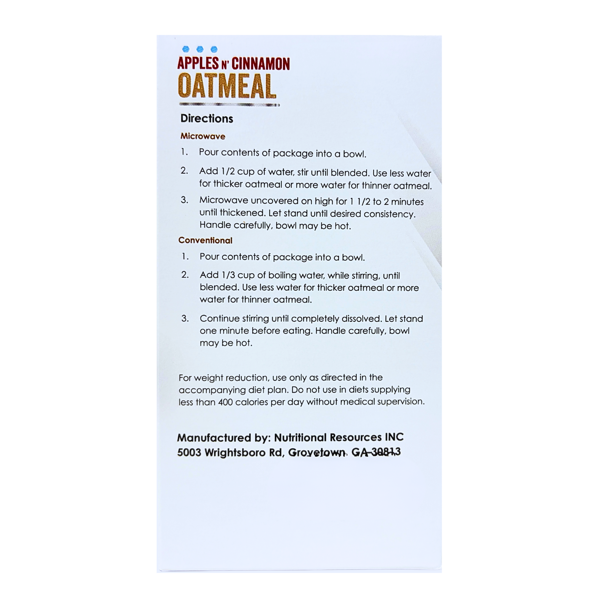 Proteinwise Apple Cinnamon Oatmeal package with directions and branding information on a white background