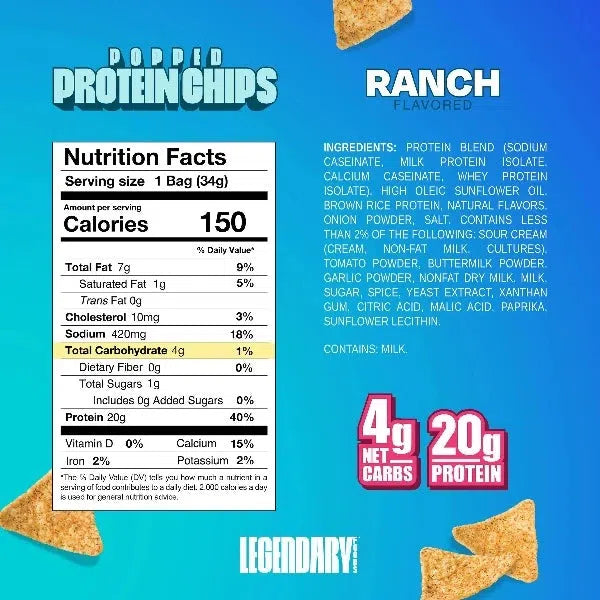 Legendary Foods - Popped Protein Chips - Ranch - 1 Bag