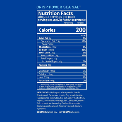 Crisp Power Protein Pretzels - Sea Salt - Single Bag