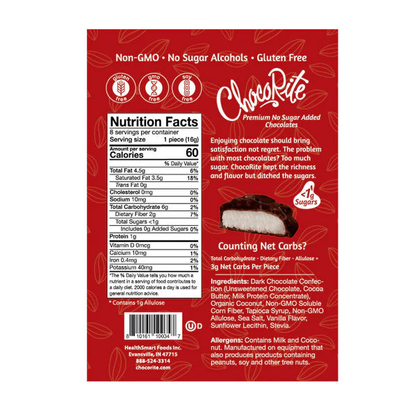 HealthSmart ChocoRite - Dark Chocolate Coconut Bars - Pouches