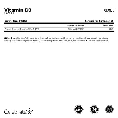 Celebrate Vitamins - Vitamin D3 - Orange - 5,000 IU - 90 Tablets