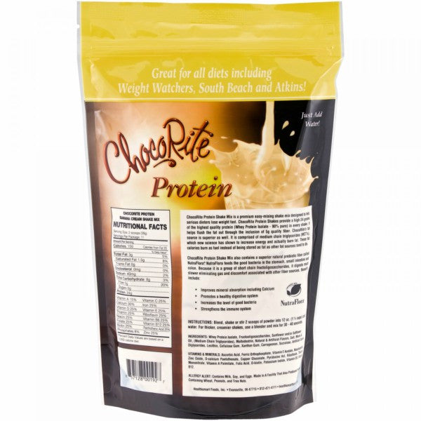 Protein Powder - HealthSmart ChocoRite High Protein Shake Mix - Banana Cream - 14.7 oz - ProteinWise