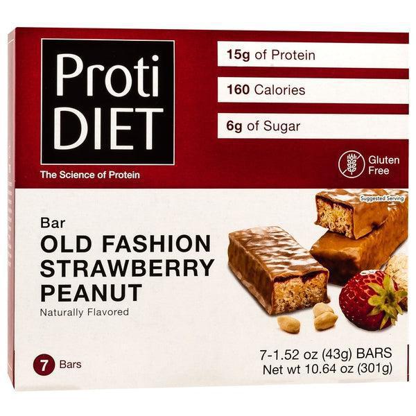 ProtiDiet - High Protein Old Fashioned Strawberry Peanuts Bar - 7 Bars